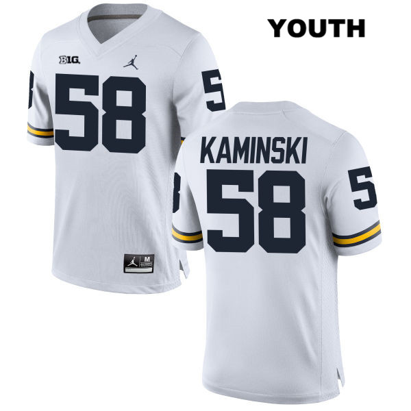 Youth NCAA Michigan Wolverines Alex Kaminski #58 White Jordan Brand Authentic Stitched Football College Jersey WS25R52XF